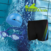  Yingfa childrens swimming trunks Boxer boys swimsuit set Boys swimsuit Medium and large childrens swimming trunks goggles swimming cap set