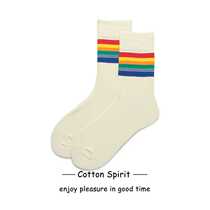 Cotton Spirit Rainbow Socks Women's Tide Korea Stripe Socks Men's and Women's Japanese Street ins Net Red Socks