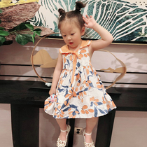 2020 summer girls navy dress leaky back foreign style childrens yellow leaky shoulder skirt pure cotton sweet holiday skirt