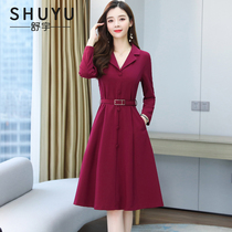 Dress womens long sleeves 2021 Autumn New Korean version of waist slim fashion v collar slim long skirt