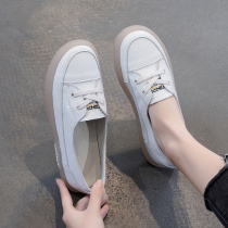 Korean Pregnant Woman Shoes Woman Spring Autumn New Casual Light Mouth Single Shoes Bull Fascia Soft Bottom Big Code Nurse Genuine Leather Small White Shoe Tide