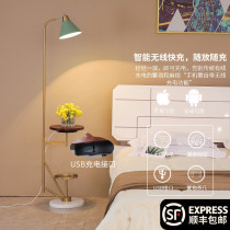 Living room USB wireless charging floor lamp INS wind minimalist shelf Light luxury Nordic bedroom net Red floor lamp
