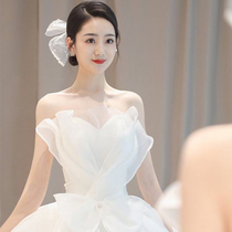 Bandeau French light main wedding dress 2021 new temperament summer bride simple court princess trailing small gauze