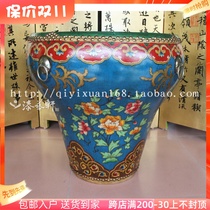 Chinese creative small apartment Chinese painted old drum coffee table solid wood cowhide vase drum round tea table kung fu coffee table
