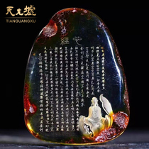  Tianguang Hui natural amber Beeswax pendant Yellow honey amber Heart Sutra Buddha pendant Mens and womens pendant Heart Sutra Pendant