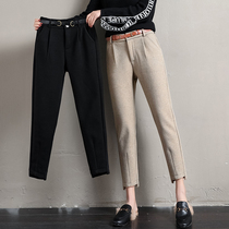 Plus velvet woolen pants womens spring and autumn 2021 New Korean version of thin waist loose casual small feet straight radish pants