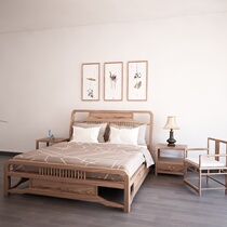 New Chinese style solid wood king bed 1 8 king bed Zen log double bed Old Elm wedding bed bed Custom furniture