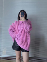 dearyan2021 new sweater sleeve head winter warm round collar in long fur coat design feeling small crowdsourced wool