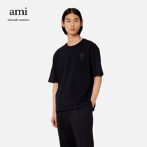 AMI unisex classic love cotton solid color casual minimalist embroidery short-sleeved T-shirt