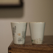 Shu carved four gentlemen tea cup ancient green Chinese ceramic kung fu tea set Cup Master Cup individual Cup Cup