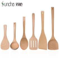 Double gun solid wood spatula household shovel soup spoon rice spoon Colander fried shovel special shovel non-paint wooden shovel set