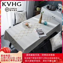 KVHG Nordic Tablecloth Waterproof Oil-proof Ironing and Wash-free Household Modern Simple Rectangular Tablecloth Fabric Light Luxury