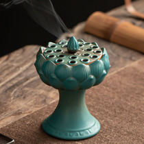 Cyan lotus incense burner home indoor incense for Buddha 2 hours 4 hours pan incense burner Zen retro lotus lamp