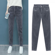 Corduroy womens pants autumn and winter 2021 New plus velvet straight pants Joker slim high waist Harlan casual pants