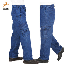Pure cotton thicker pocket jeans work clothemen pants loose wear-resistant welder auto repair engineering labor pants