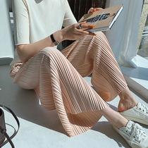 Fat plus size plus size pregnant women Summer wear thin pants loose wide legs 200 Jin bottom slim belly pleated casual pants