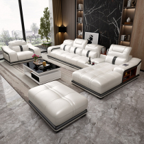 Leather sofa first floor cowhide living room complete modern combination Simple size apartment corner Nordic furniture set