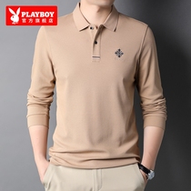 Flower Playboy Long sleeves T-shirt Male Business Leisure 100 Lap Embroidery Blouse Spring Autumn New Mens Body Polo Shirt