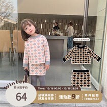 Young children 2020 new winter girls foreign style vintage knitwear small children Korean version of thick sweater set