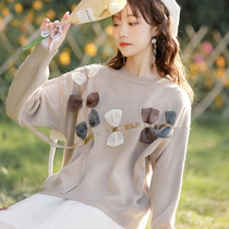 Gentle retro sweater woman small child 2021 autumn winter new design sensation small crowdport taste butterfly knot knit blouse