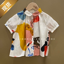 High-end customised childrens clothing Childrens shirts 2021 Spring and autumn girls turn over long sleeves blouses baby foreign air fashion shirt