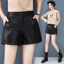 Puleather shorts womens 2021 Spring and Autumn New joker loose straight wide legs wear leather pants winter skinny boots pants