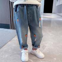 Girls pants Spring and Autumn Children embroidered jeans baby wearing trousers baby Han Edition new autumn childrens clothing