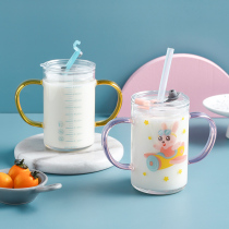 Double Handle Children With Scale Milk Cup Baby Straw Microwave Oven Heating Breakfast Transparent Home Glass Cups