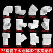 Drain pipe 75 flat pipe fittings flat round kitchen pipe sewage pipe downpipe elliptical pipe straight Bend toilet shifter