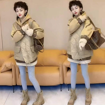 Casual Sports Hooded Sweater Thickened Mid-length Top Outer Wear Versatile Apricot Vest Two-piece Set Internet Celebrity Style