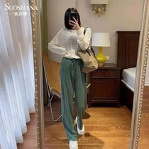 2021 spring and summer New lazy casual wind joker loose high thin straight wide leg pants women high waist