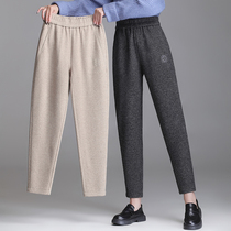 Pants Woman Autumn Winter Thickened Hair Kharen Pants High Waist Loose slim Slim Foot Pants 100 Lapped Temperament Bottom 90% Pants