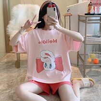 Cotton pajamas womens summer Net red hot models 2021 new cartoon cute short sleeve thin home clothes two-piece set