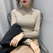 Semi-high collar plus velvet thickened lace base shirt Women in autumn and winter with foreign gas double-sided velvet shirt
