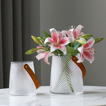 Roman mom Nordic Wind hand Tie glass vase transparent flower arrangement Water bacon Home Decorative Creative Flower Arrangement Floral