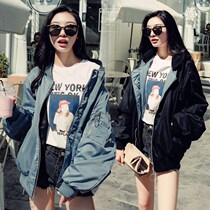 South Korea Spring and Autumn New Korean version of two-sided baseball uniform women loose bf hooded short casual jacket ins tide