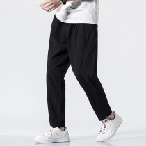 Spring and summer thin casual pants mens solid color wild cotton linen trousers drawstring pants straight loose size Haren pants