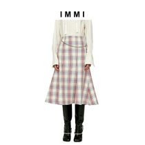 (Designer brand IMMI)Pink Purple Check Worsted Wool Chain Fishtail Skirt 192SK013A