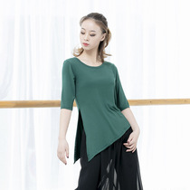 Single apricot dance practice clothing long sleeve modern dance jacket female adult modal oblique corner middle sleeve classical dance Latin dance