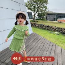 A206 childrens clothing new girls spring clothes baby Foreign style dress childrens casual girl knitted thread suit two-piece set