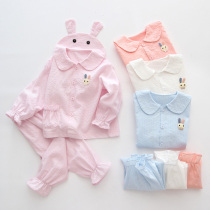 2020 spring and summer childrens pajamas cotton yarn long-sleeved suit girls baby button cardigan home clothes thin section air-conditioning clothes