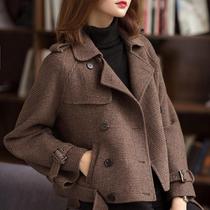 High end double face cashmere big coat woman 2021 Winter new Korean version small subgrid wool short suit jacket
