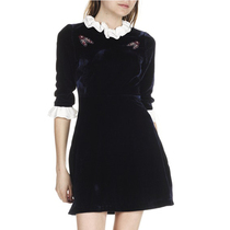 Maria France sandro17 autumn and winter palace windy lace embroidered velvet dress KATE R5252H