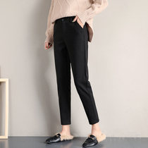 High-waisted woolen pants children autumn and winter 2021 New loose casual Haren pants straight tube slim small feet nine pants