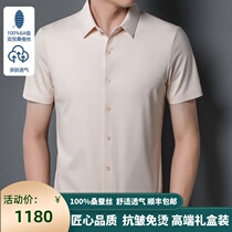 Ordos Produce High-end Heavy Pound Genuine Silk Shirt Male Long Sleeve New Middle Aged Mulberry Silk Business Free Scalding Shirt