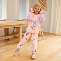 Childrens coral velvet pajamas autumn and winter girls flannel girls Children Home clothing set medium and large childrens thick