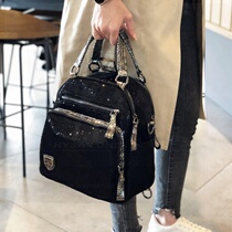 New Canvas Fashion Black Sequined with Inclined Satchel Casual Travel Dual-use Backpack Tennis Red Lady Bag Double Shoulder Bag Woman