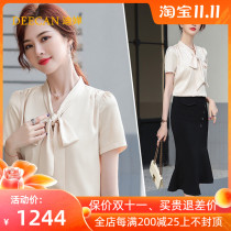 DEECAN simple fashion professional shirt set women 20 new Korean butterfly collar office workers white collar shirt summer