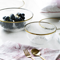 Blue Lotus Phnom-edged glass bowl set salad bowl noodle bowl fruit plate living room creative household steak tray