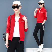 Large size womens spring and autumn leisure sportswear set womens square dance three-piece fat mm spring wear age loose spring